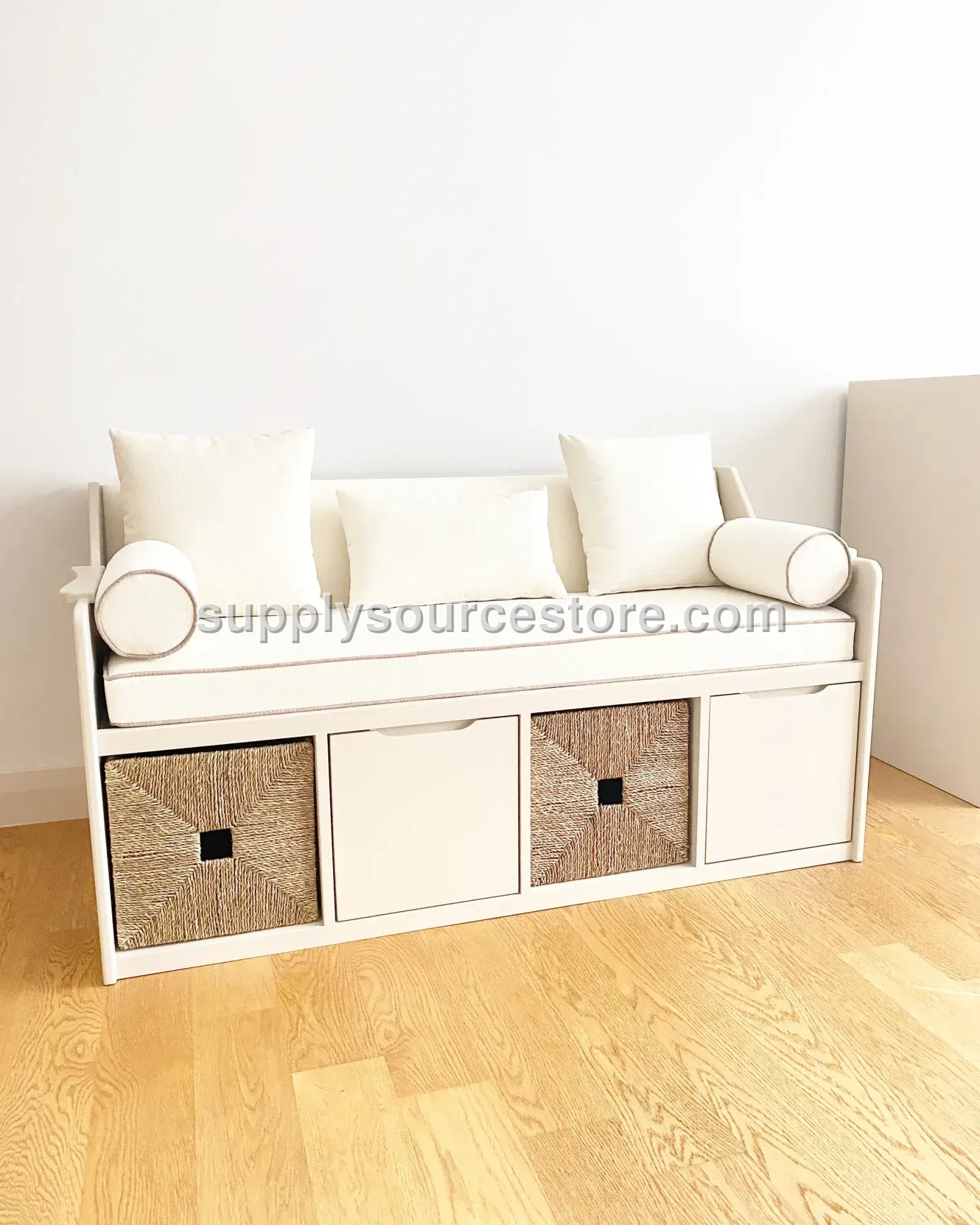 Noble Series Sedir Bench – 4-Piece - With Cushion Seating Area and With Basket Storage