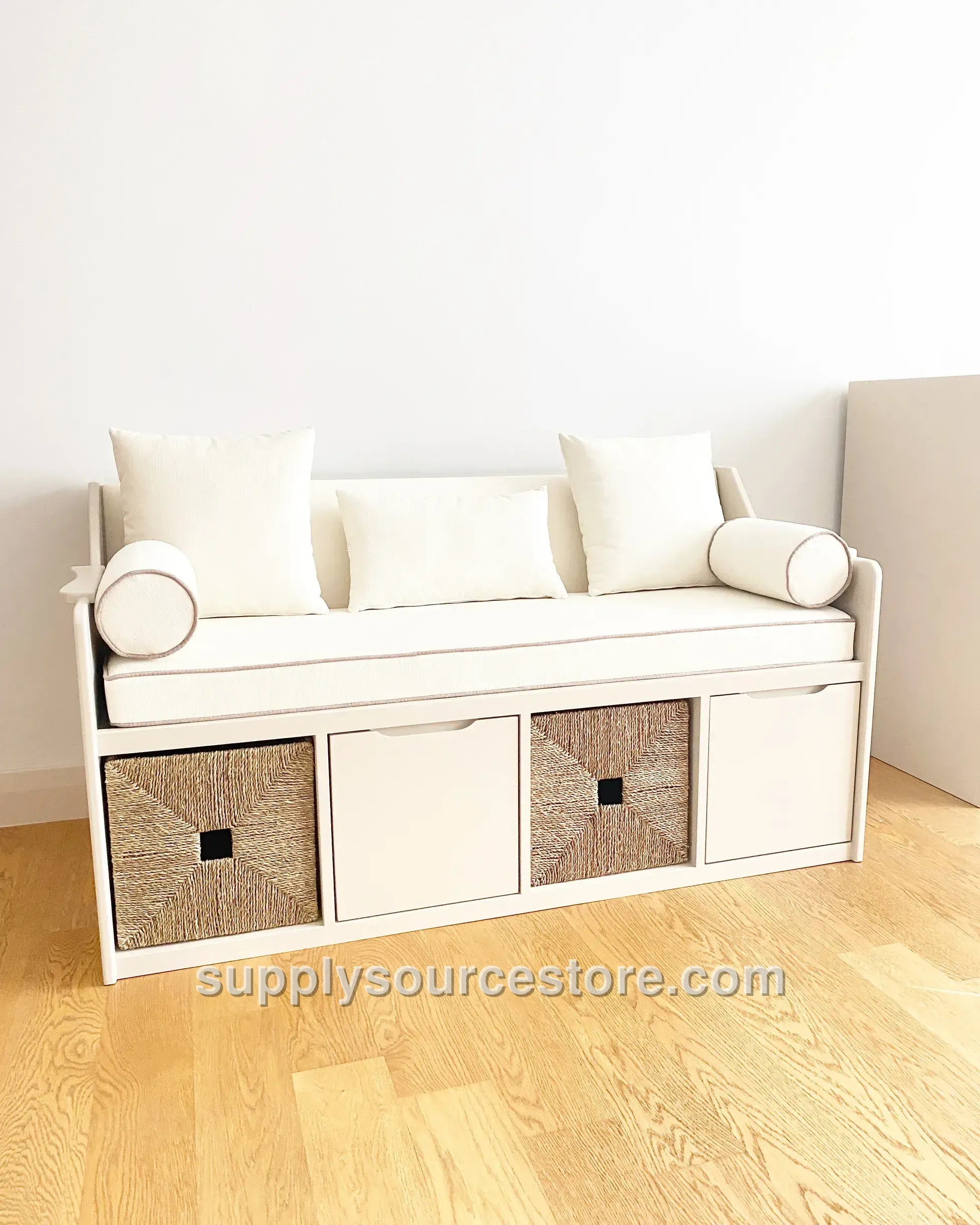 Noble Series Cedar Bench – 4‑Piece Set with Cushioned Seating and Basket Storage