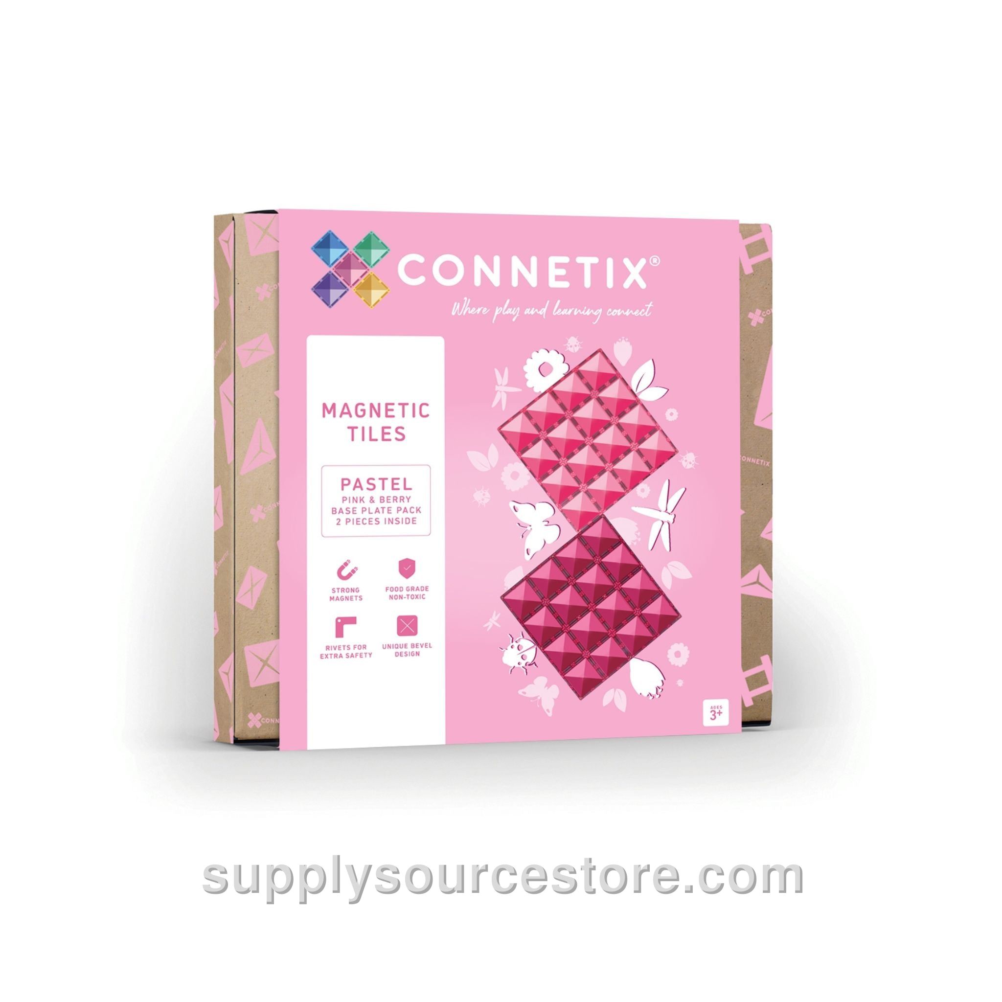 Magnetic Tiles 2 Piece Pastel Base Plate Pack - Pink & Berry