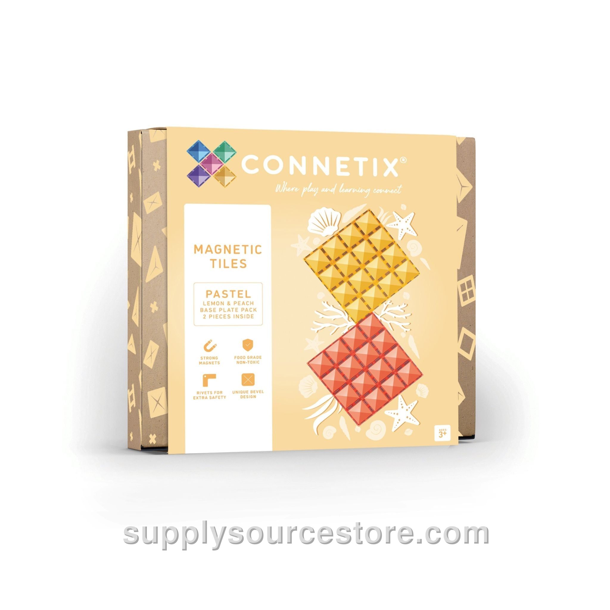 Magnetic Tiles 2 Piece Base Plate Pack - Lemon & Peach