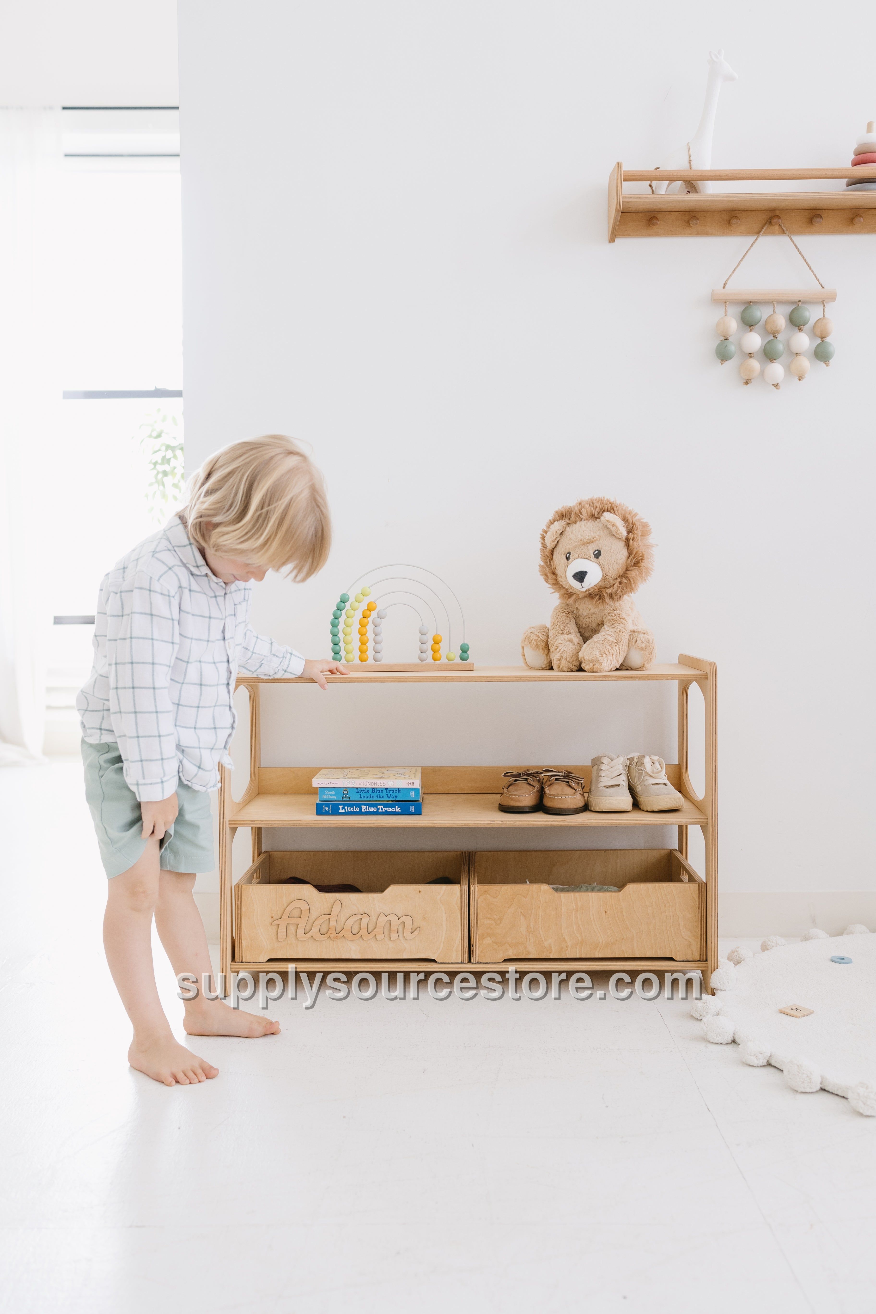 Handcrafted Wooden Box with Handles, Organiser bin for Montessori Shelves