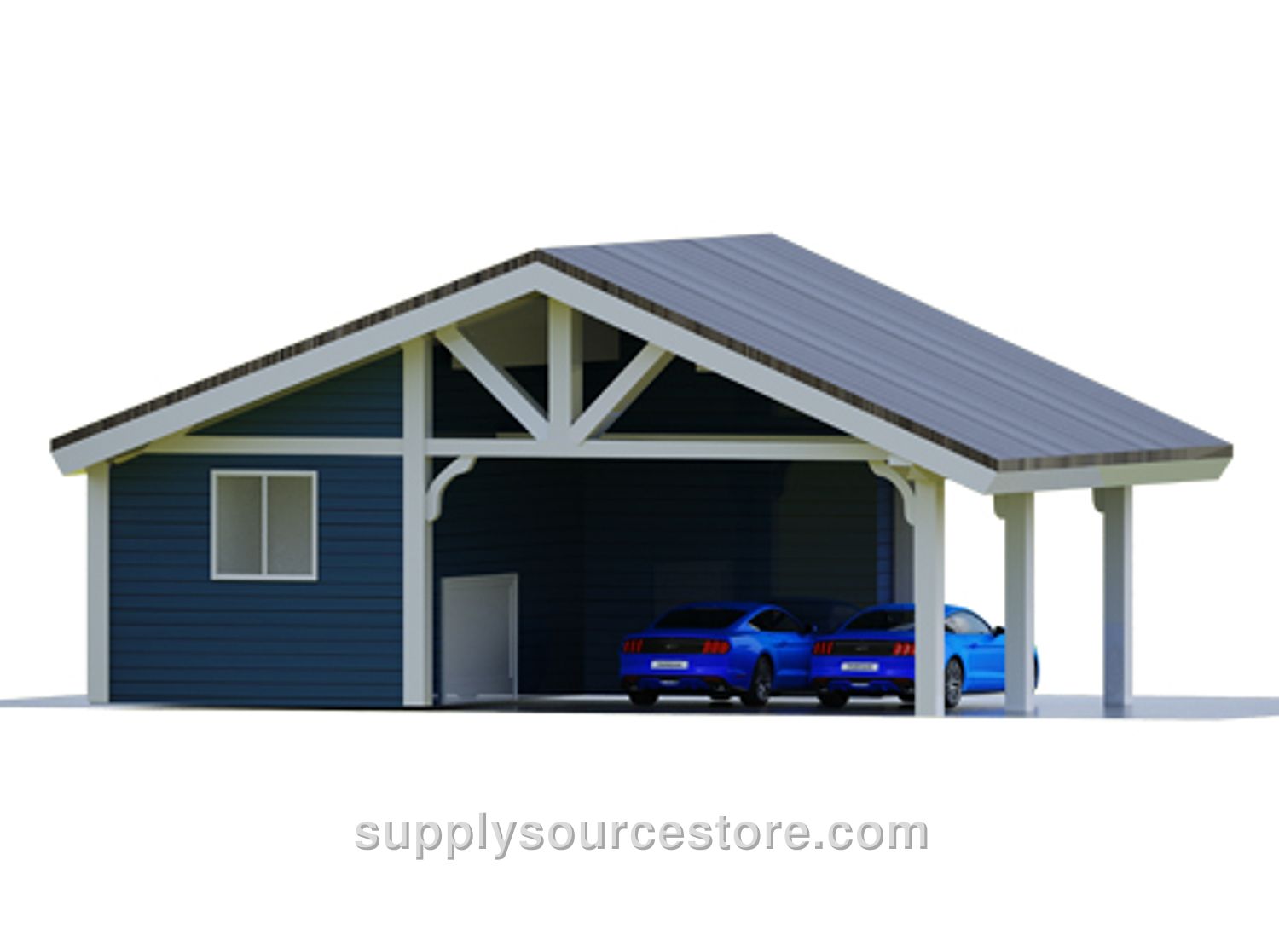 Wooden Car Garage with Canopy