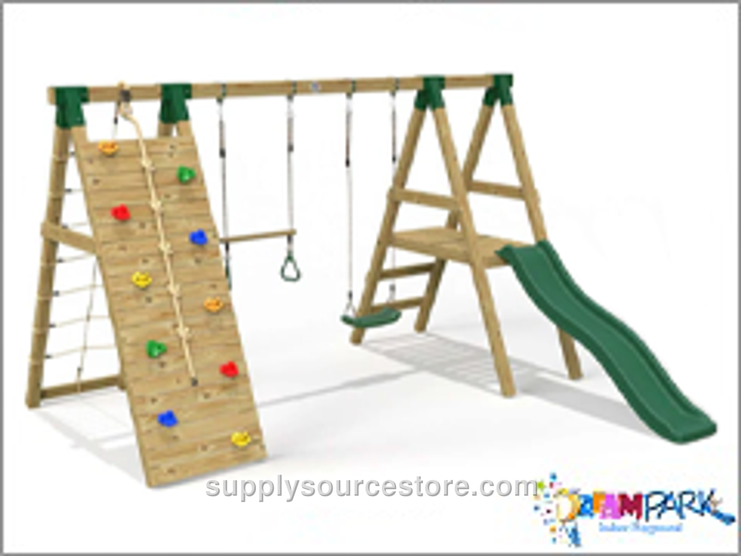 Wooden Climbing Slide Swing Set