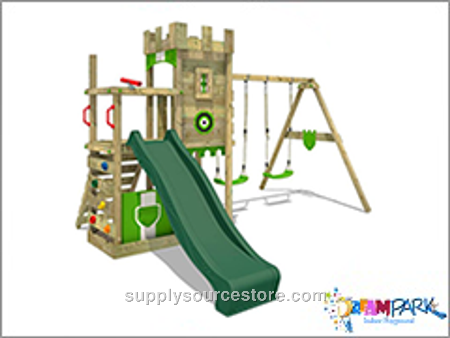 Wooden Roof Slide & Climbing Swing Set