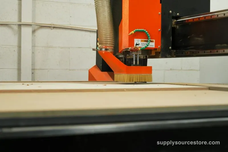 CNC router cutting a wooden panel