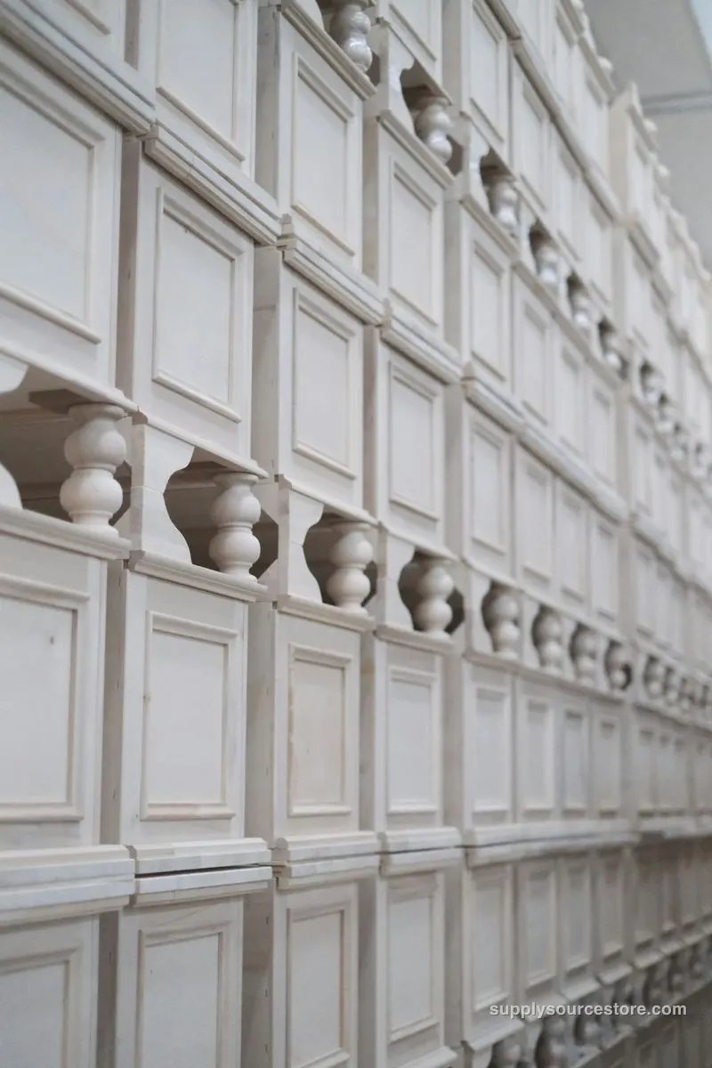 Rows of white cabinet doors