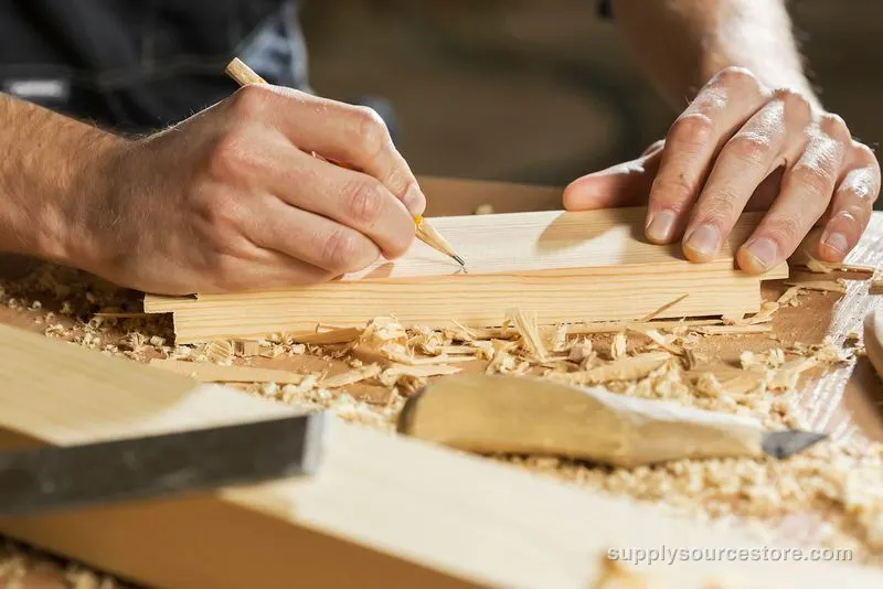 Marking a measurement on a wooden board
