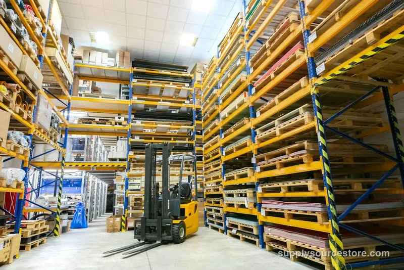 Warehouse with racked pallets