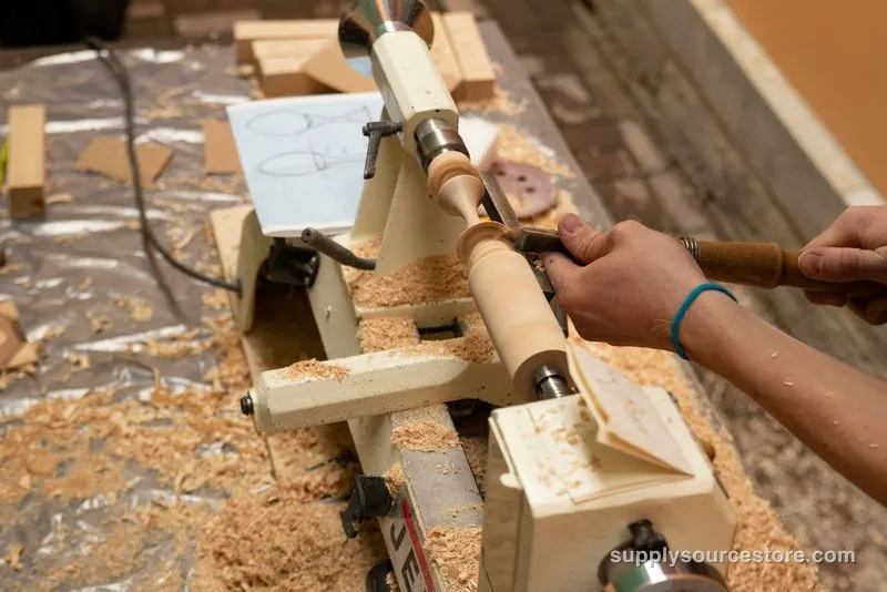 Turned spindle on a lathe